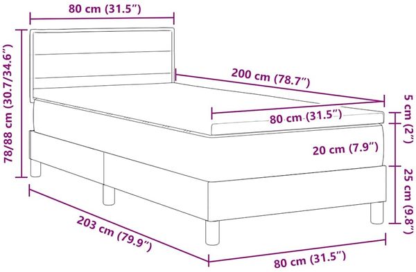 vidaXL Boxspringbett mit Kissen Dunkelbraun 80 x 200 cm Stoff 3338800 Bild 12