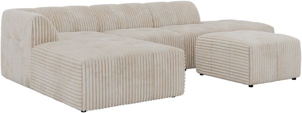 Modulares Ecksofa mit Hocker GRIDA 4M L Wohnlandschaft, Wellenfedern, gesteppte Sitzfläche, Wohnzimmer Sofa L-form - Beige Cord - Links Bild 5