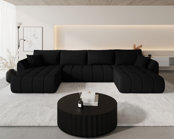 Wohnlandschaft Sofa mit Schlaffunktion MISATO Stoff Wind Schwarz