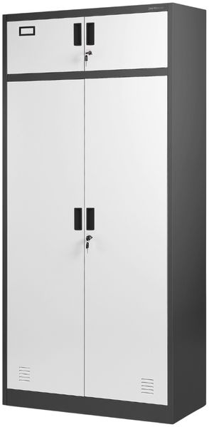 Mehrzweckschrank Metall mit Erweiterung BORYS - 185x90x50cm Anthrazit-Weiß | Büroschrank Spind Stahlschrank Archivschrank Aktenschrank Metallschrank