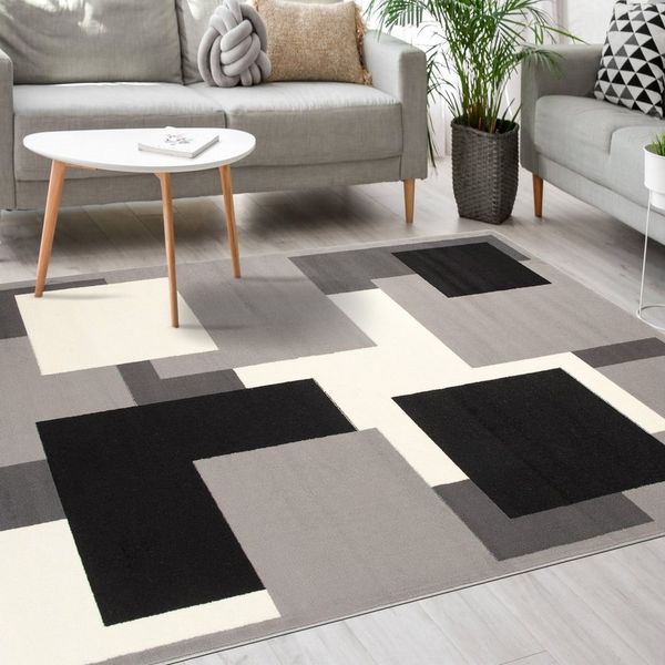 Mazovia Designteppich Modern Teppich Kurzflor Wohnzimmerteppich Robust und pflegeleicht GRAU, 120 x 170 cm, Fußbodenheizung,Allergiker geeignet,Farbecht,Pflegeleicht,Geometrisch