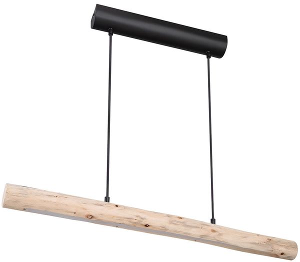 LED Hängeleuchte, Holzbalken, natur, schwarz-matt, L 80 cm