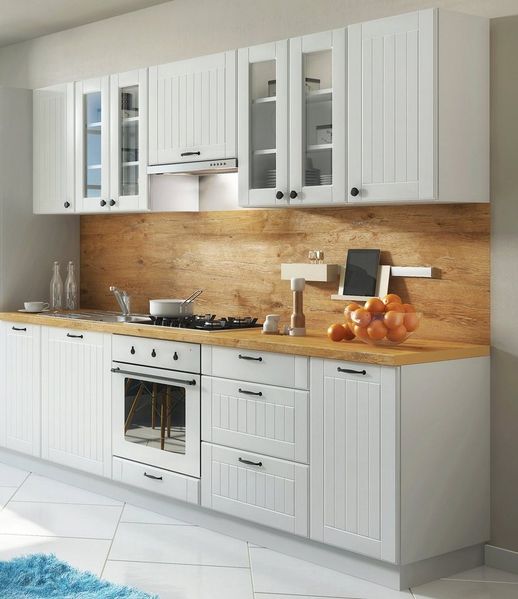 Möbel für Dich Küchenzeile Landhaus Einbauküche LORA 260 cm im Landhausstil 10-teilig, Fronten in weiß, Beige oder Grau