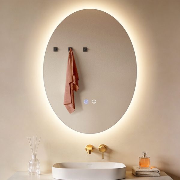 ZMH Ovaler LED Badspiegel 60x80 cm Wandspiegel IP44 Touch Schalter Entfogger Funktion dimmbar 3000K-6500K