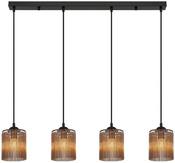 Pendelleuchte, rauchfarben, schwarz, H 133 cm