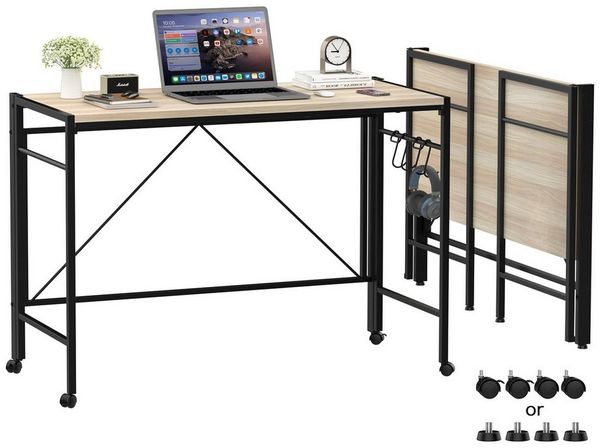 JEOBEST Klapptisch Schreibtisch Klappbar mit Rollen, Arbeitstisch XL 110x50 cm, (1-St, 1 Schreibtisch), Schmal, Platzsparend, Einfacher Montage