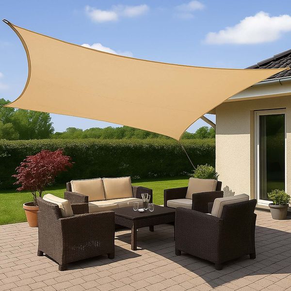 BURI Sonnensegel 3,6x3,6 oder 5x5 m beige oder grau quadratisch - wetterfestes HDPE Sonnendach | UV-Schutz & Windschutz für Garten, Terrasse, Balkon | reißfest & atmungsaktiv Outdoor Schattenspender