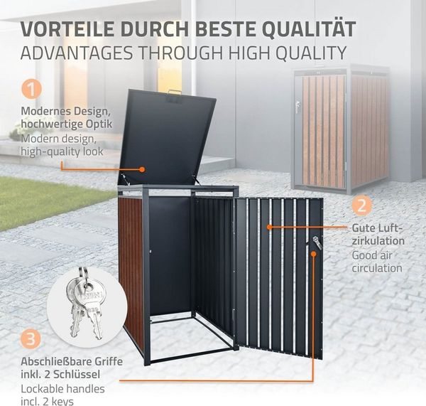 ML-DESIGN Mülltonnenbox Müllbox aus Stahl wetterfeste Mülltonnen Verkleidung Mülltonnengarage, Mülltonnencontainer mit Klappdeckel/Tür für 3 Tonne 120 oder 240 Liter