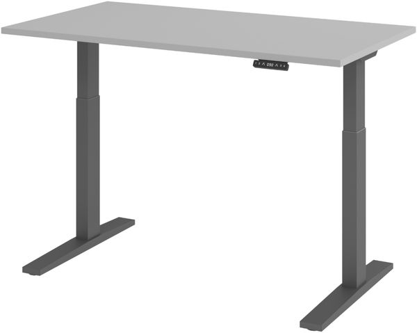 bümö elektrisch höhenverstellbarer Schreibtisch 140x80 cm in grau, Gestell graphit - Sitz & Stehschreibtisch mit Memoryfunktion, elektrischer Stehtisch & Gaming Tisch, XMKA-Serie, XMKA14-5-G