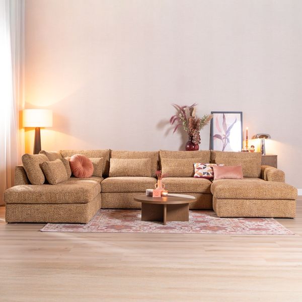 Bronx71 U-Sofa Kyle 6-Sitzer Chenille ockergelb
