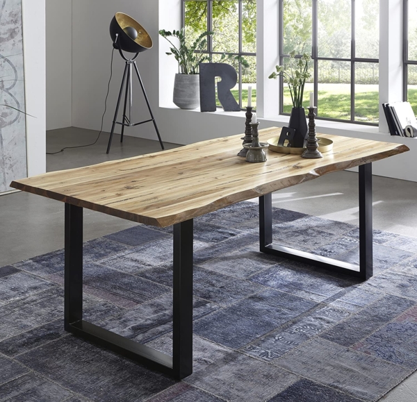 Essgruppe 200 cm Akazie naturfarben U-Gestell schwarz mit 2 Bänken QUINN 69333074 Bild 6