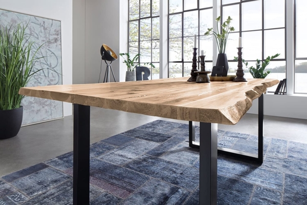 Essgruppe 200 cm Akazie naturfarben U-Gestell schwarz mit 2 Bänken QUINN 69333074 Bild 2