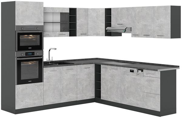 Eckküche R-Line Beton/Anthrazit 247 x 60 cm , AP Anthrazit Vicco