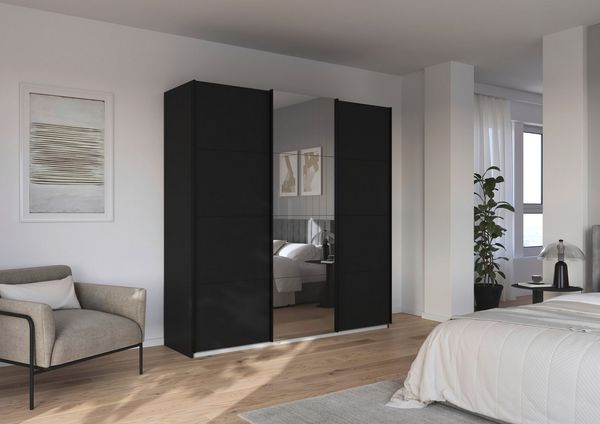 OTTO home Schwebetürenschrank Kleiderschrank Schrank Schlafzimmerschrank Garderobe AGORDO (Breiten 203/271/315/360 cm in drei Griff-Farben - NEU: Farbe SCHWARZ) Top Innenausstattung, in 4 Breiten und 2 Höhen MADE IN GERMANY