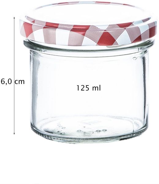 BigDean 24er Set Marmeladenglas 125 ml Sturzglas Einmachglas Einweckglas TO 66 rot karierter Deckel