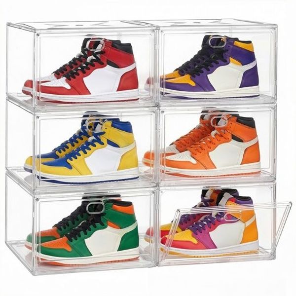 SONGMICS Schuhboxen 6er Set, durchsichtig, Schuh-Organizer stapelbar, für Schuhe bis Größe 47, transparent