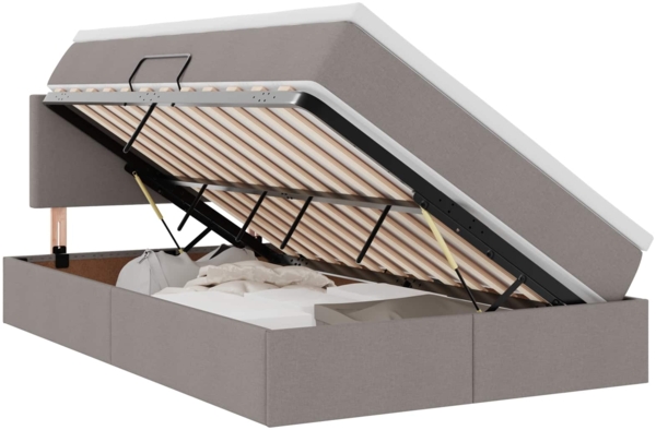 vidaXL Bett mit Stauraum und LED mit Matratze Taupe 120 x 200 cm Stoff 3371076