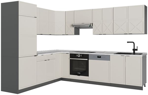 Eckküche Fame-Line GrauBeige/Anthrazit 287 x 46 cm ohne Arbeitsplatte Vicco