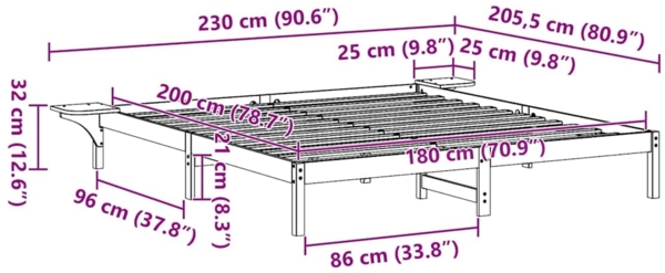 vidaXL Bettrahmen Weiß 180 x 200 cm Massives Kiefernholz 873179 Bild 9