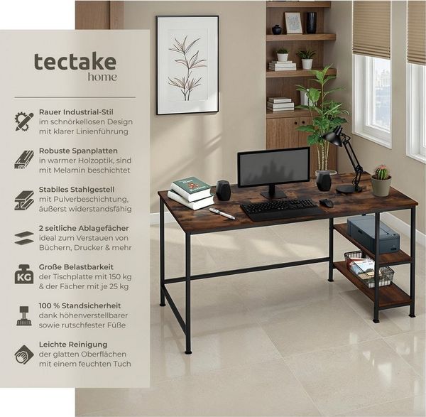 tectake Schreibtisch Computer-Schreibtisch (1-St, 1 tlg), Geradliniger Computer-Schreibtisch im minimalistischen Industrie-Stil