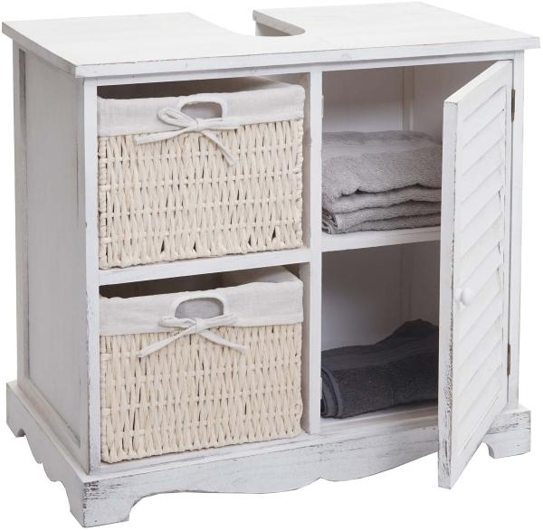 Waschbeckenunterschrank HWC-H20, Badezimmer Waschtisch, Massiv-Holz Korb-Schublade 60x65x31cm ~ shabby weiß