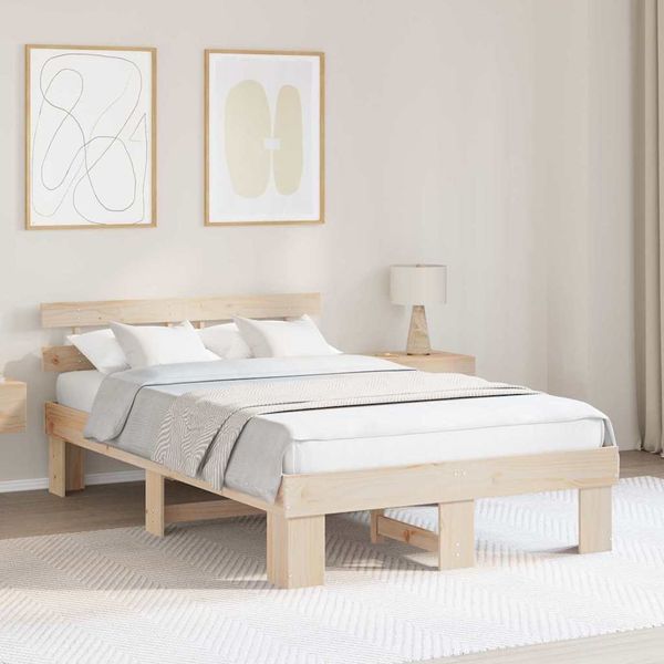 vidaXL Bettrahmen mit Kopfteil Natur 140 x 190 cm Massives Kiefernholz 872446