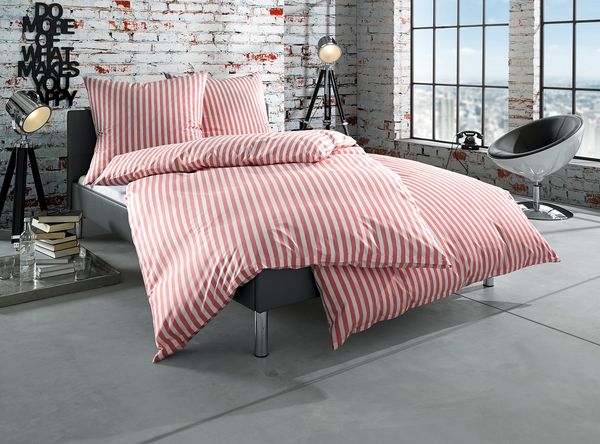 Bettwaesche-mit-Stil 'Oslo' Bettwäsche, Mako-Batist, Rot, 200x200 cm + 2x 80x80 cm, Streifen
