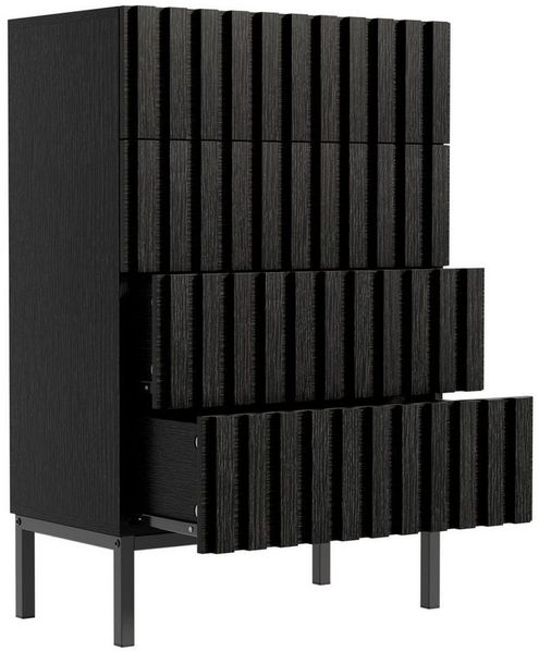 UEV Kommode schmal mit 4/5 Schublanden Sideboard Beistellschrank Buffet (Aufbewahrungskommode, Mehrzweckschrank aus Holz(Natur/Schwarz/Dunkelbraun), Schrank für Wohnzimmer,Schlafzimmer,Flur