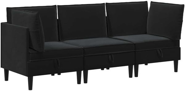 vidaXL Wohnzimmergarnitur mit Kissen mit Speicher 3 pcs Schwarz Samt 3413753 Bild 2