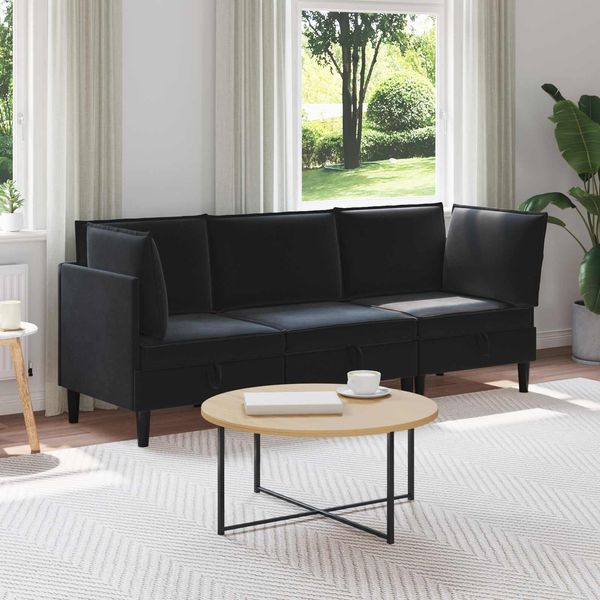 vidaXL Wohnzimmergarnitur mit Kissen mit Speicher 3 pcs Schwarz Samt 3413753