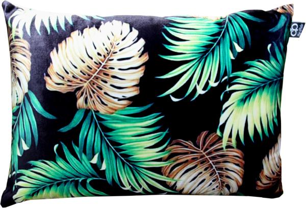 Casa Padrino Luxus Kissen San Francisco Palm Leaves Schwarz / Mehrfarbig 35 x 55 cm - Feinster Samtstoff - Wohnzimmer Deko Accessoires