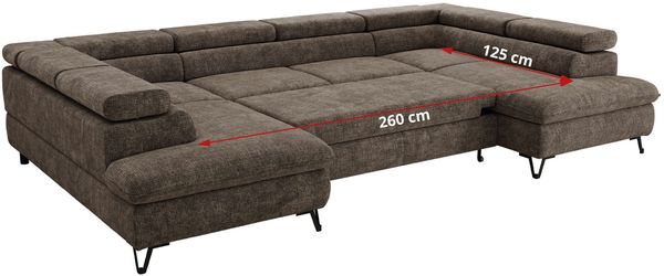 MKS Möbel 'Pablo U-Form' Wohnlandschaft mit Bettkasten, Braun, Schenille grob, ohne Topper Bild 8