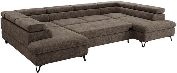 MKS Möbel 'Pablo U-Form' Wohnlandschaft mit Bettkasten, Braun, Schenille grob, ohne Topper Bild 6
