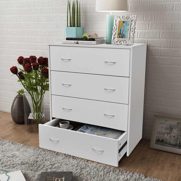 Kommode, Sideboard mit 4 Schubladen 60x30,5x71 cm Weiß