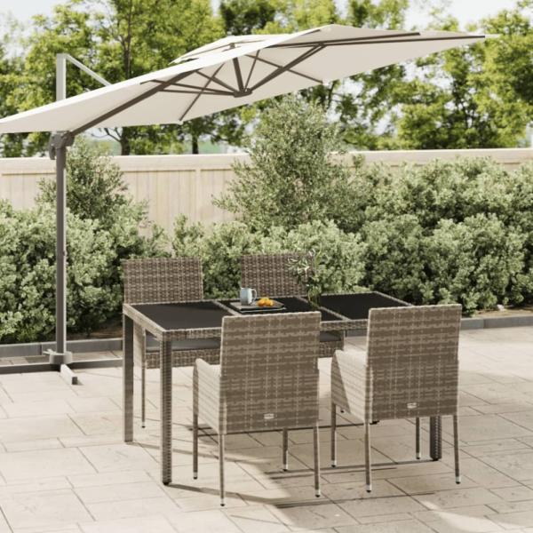 vidaXL 5-tlg. Garten-Essgruppe mit Kissen Grau Poly Rattan 3185007