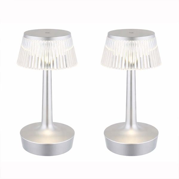 2x LED Tischleuchte, Silber, Kristall-Effekt, Touch, Dimmbar