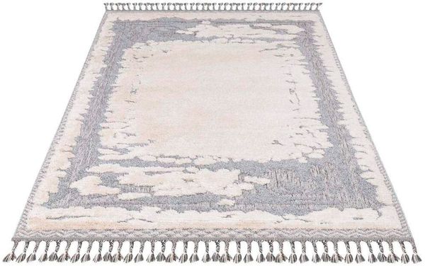 Carpet City Hochflor-Teppich Valencia 908, rechteckig, Höhe: 20 mm, Läufer, Boho-Stil, 3D-Effekt, Relief, Hoch-Tief-Struktur, mit Fransen