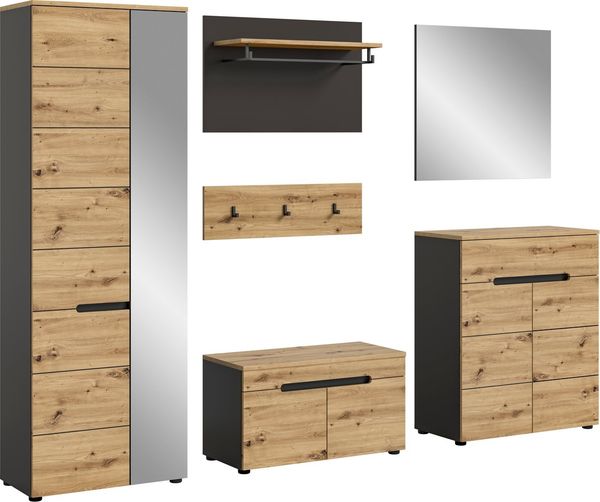 INOSIGN Garderoben-Set Garderobenkombination Rehat, Breite 255cm,in Basalt grau/Artisan Eiche, (6-St), Flurmöbel, Dielenmöbel, Kombination, Diele, Garderobe, Garderobenmöbel
