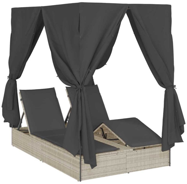 vidaXL Doppelte Sonnenliege mit Dach Hellgrau 205 x 129 x 200 cm 3376132