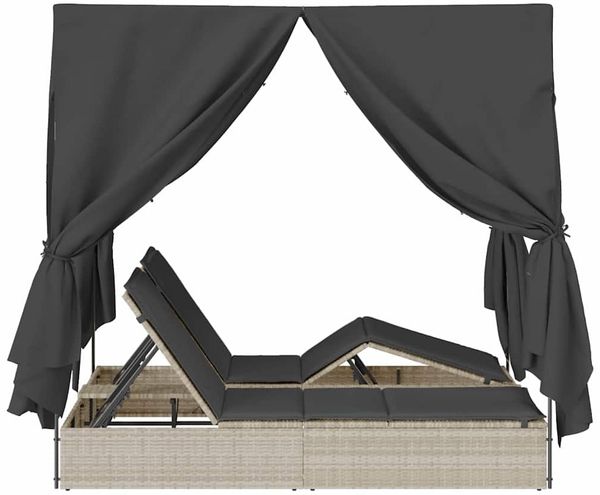 vidaXL Doppelte Sonnenliege Hellgrau 205 x 129 x 200 cm Poly-Rattan 3376132 Bild 6