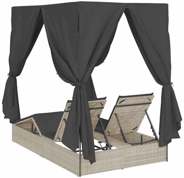 vidaXL Doppelte Sonnenliege Hellgrau 205 x 129 x 200 cm Poly-Rattan 3376132 Bild 7