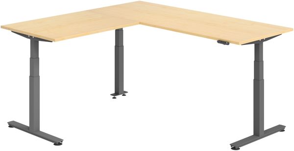 bümö Eckschreibtisch elektrisch höhenverstellbar L-Form: 200 x 200 cm in Ahorn, Gestell graphit - Stehschreibtisch mit Memory-Steuerung, elektrischer XXL Schreibtisch für die Ecke, XDSMW-2012-3-G