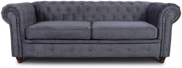 Sofa Chesterfield Asti 3-Sitzer, Couchgarnitur 3-er, Sofagarnitur, Couch mit Holzfüße, Polstersofa - Glamour Design (Graphit (Capri 16))