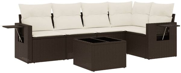 vidaXL 6-tlg. Garten-Sofagarnitur mit Kissen Braun Poly Rattan 3252480 Bild 2