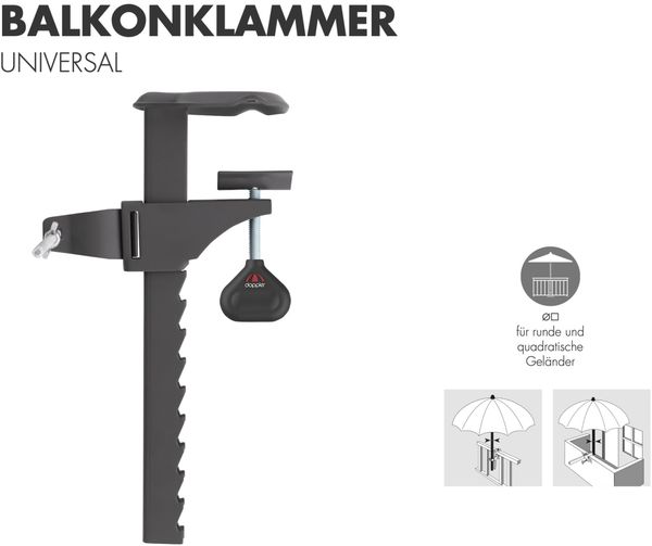 Doppler Balkonklammer Universal Schirmstock ø 22 - 32 mm Sonnenschirm Schirmhalterung 85799