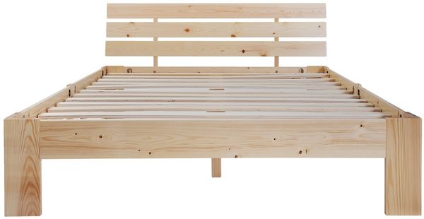Holzbett aus massivem Kiefernholz mit Lattenrost, 140x200 cm, Natur, ohne Matratze Bild 7