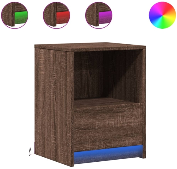 vidaXL Nachttische mit LED-Leuchten 2 Stk. Braun Eiche Holzwerkstoff 852032