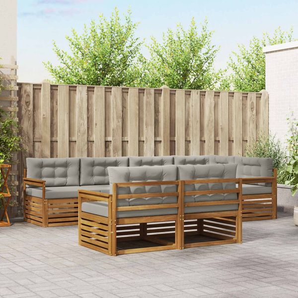 vidaXL Outdoor-Sofagarnitur mit Kissen 7 pcs Natürlich und Hellgrau 3373606