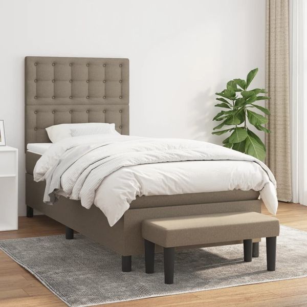 vidaXL Boxspringbett mit Matratze Taupe 90x200 cm Stoff 3136889