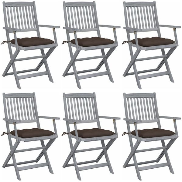 vidaXL Klappbare Gartenstühle 6 Stk. mit Kissen Massivholz Akazie 3065430